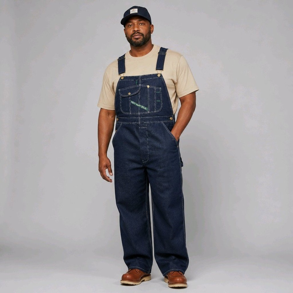 Key 38x32 Denim Bib Overalls Indigo Blue Cotton Workwear
